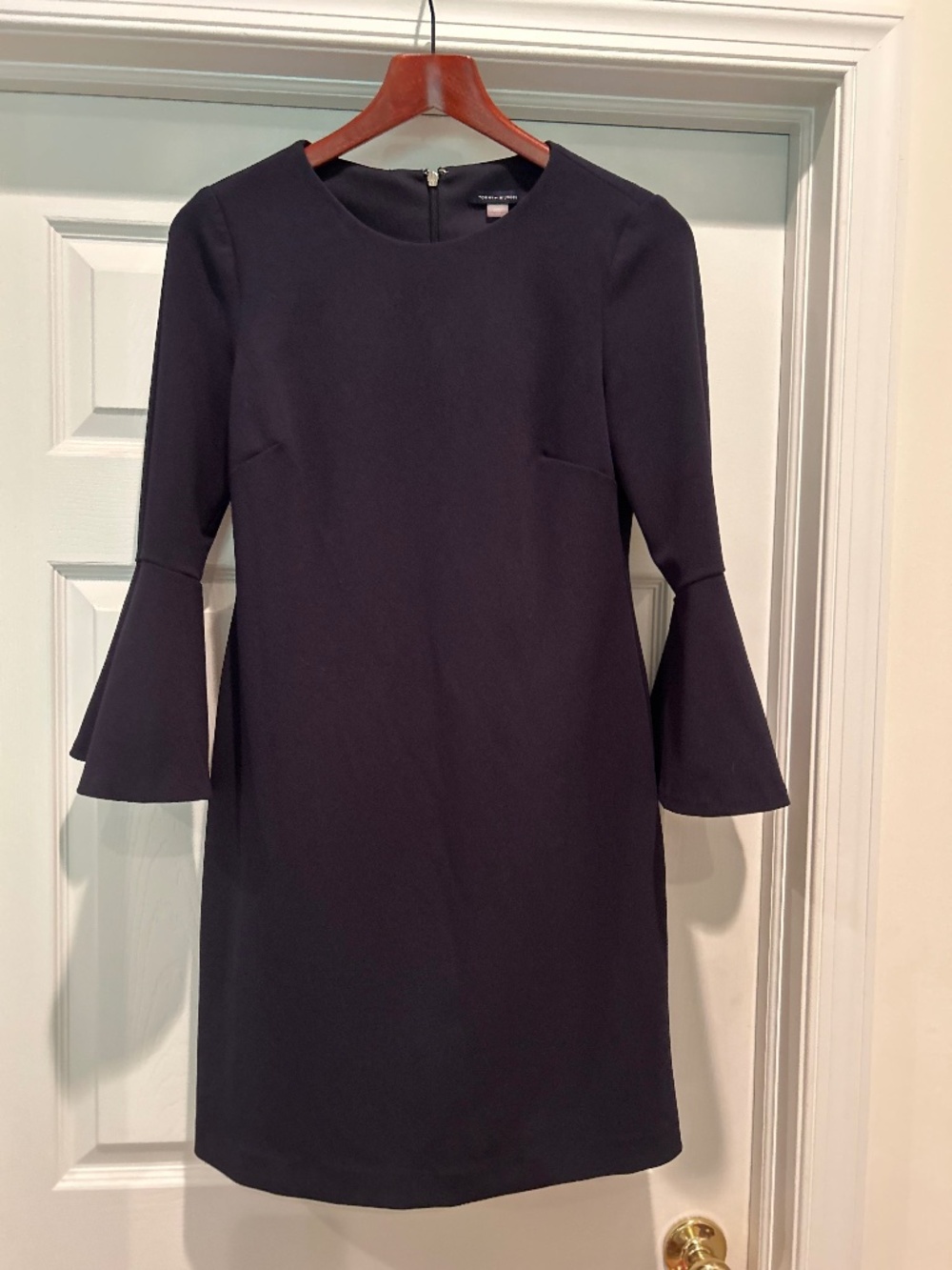 Tommy Hilfiger Navy Bell-Sleeve Shift Dress with Button Detail size 10